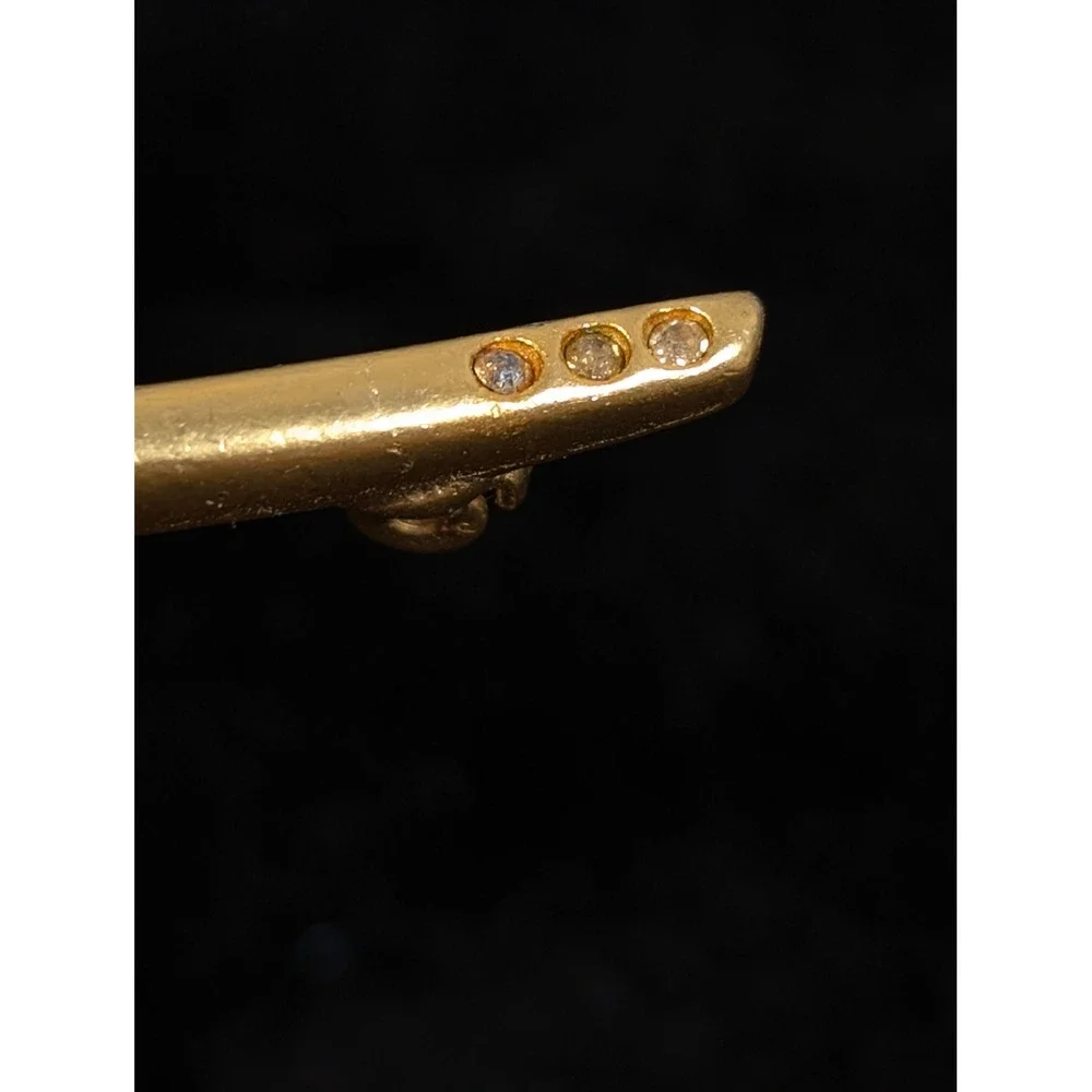 Vintage Gold Tone Matte Abstract Brooch 3‎ Rhinestone Modernist Pin Scribble